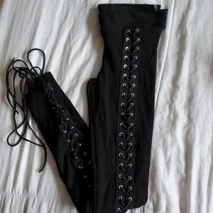 Fashion Nova lace up ribbed stretch leggings
